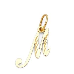Solid 14K Gold Diamond Cut Initial Letter M Charm